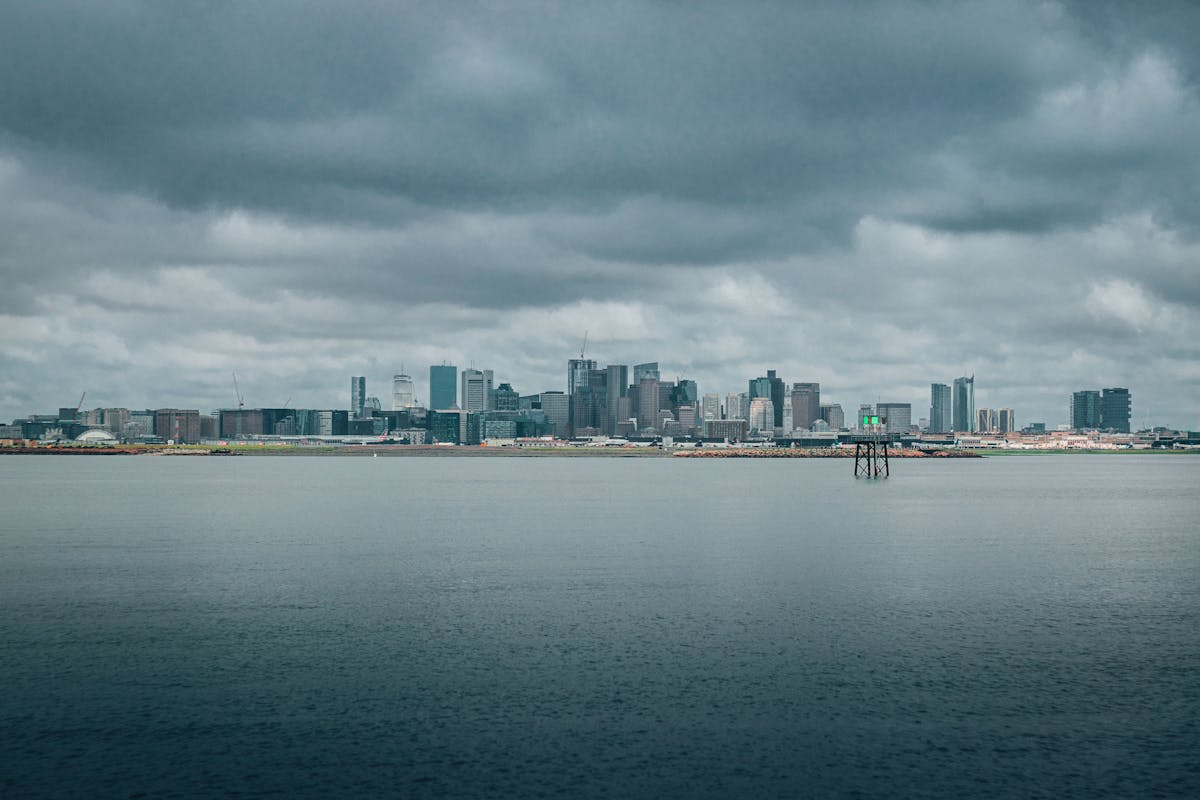 Naples waterfront Lungomare on a grey winter day with Vesuvius in background